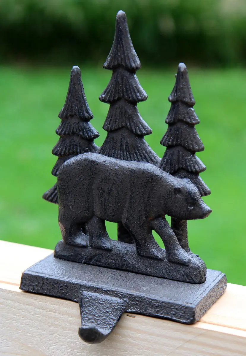 Stocking hanger ijsbeer met dennenbomen, kasthaak, gietijzer   XM162 - Afbeelding 2