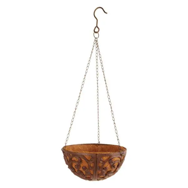 Hanging basket 25 cm. met kokos en ophanghaak, Gietijzer BPH25 - Afbeelding 5