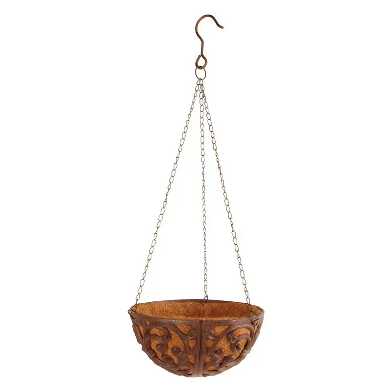 Hanging basket 25 cm. met kokos en ophanghaak, Gietijzer BPH25 - Afbeelding 5