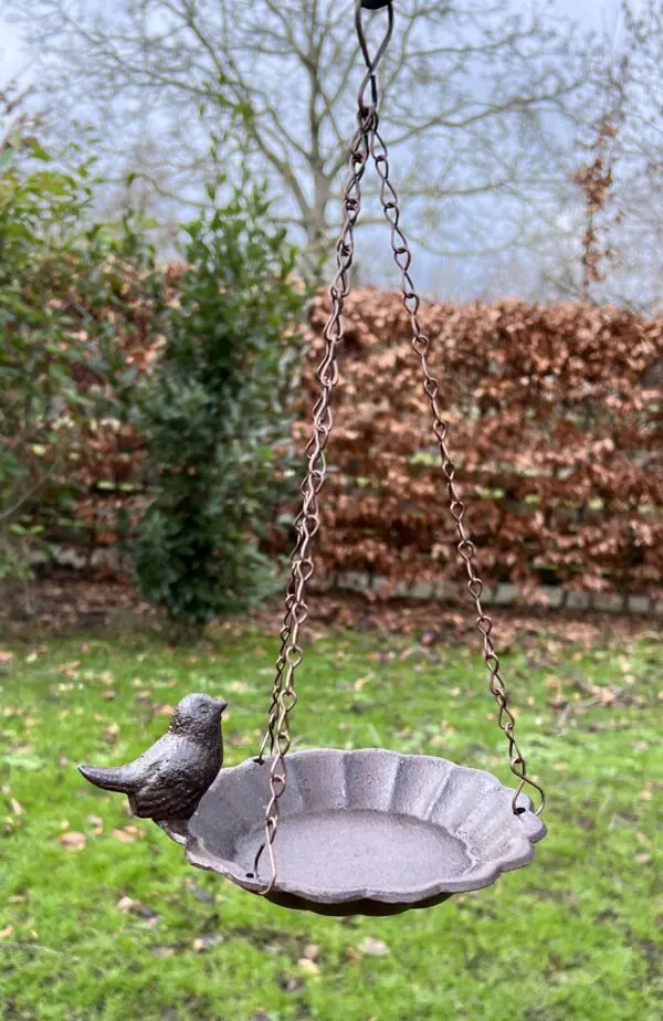 Vogelschaal, vogelbad met vogel, hangend FB378 - Afbeelding 3