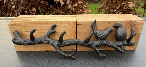 Kapstokhaak boomtak, tak met vogels en 4 haken, gietijzer KH1273 - Afbeelding 3
