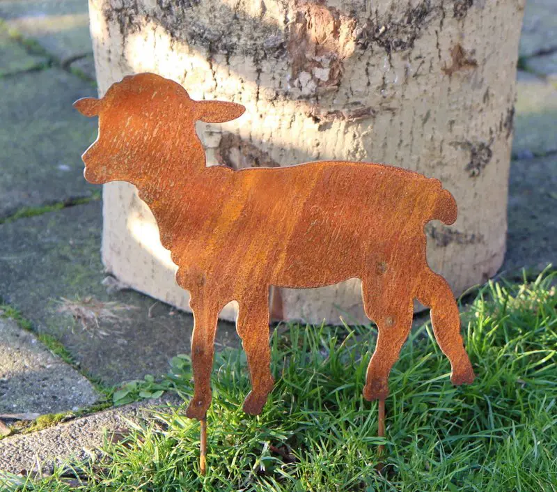 Tuinsteker schaap, lam, roestig metaal LS357B