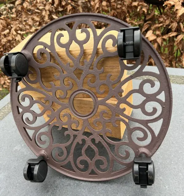Planttrolley rond, 33 cm. met wieltjes, gietijzer TG130 - Afbeelding 2