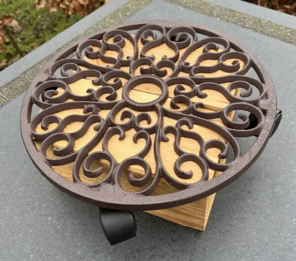 Planttrolley rond, 33 cm. met wieltjes, gietijzer TG130 - Afbeelding 3