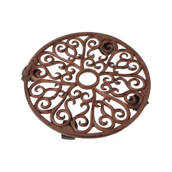 Planttrolley rond, 33 cm. met wieltjes, gietijzer TG130 - Afbeelding 9