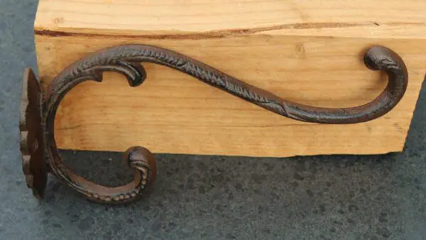 Wandhaak, 23,8 cm. sierlijk, dubbele haak, gietijzer WG161 - Afbeelding 5