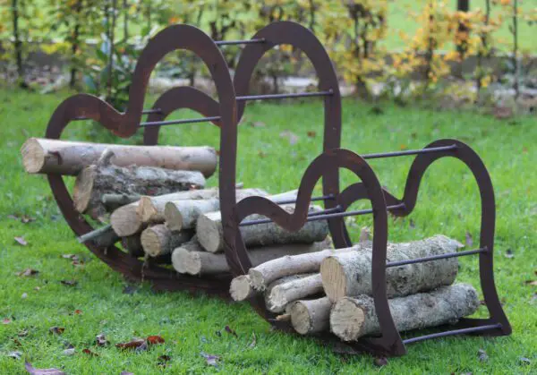 Haardhoutopslag harten, haardhout berging, set van 2, metaal