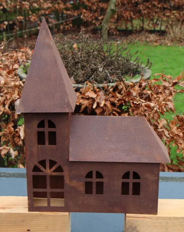 Kerk, huisje, roestig metaal, groot         HM658 - Afbeelding 2