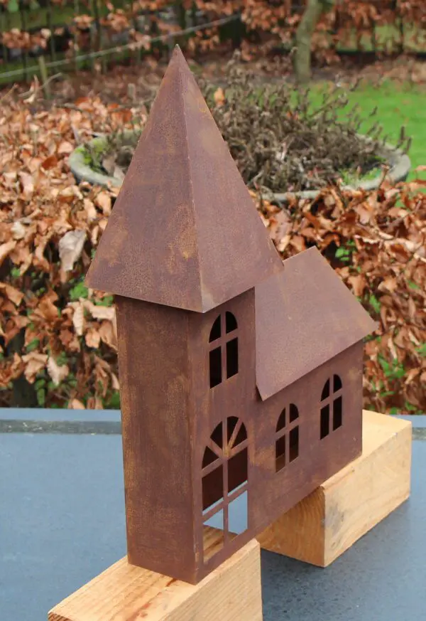 Kerk, huisje, roestig metaal, groot         HM658 - Afbeelding 3