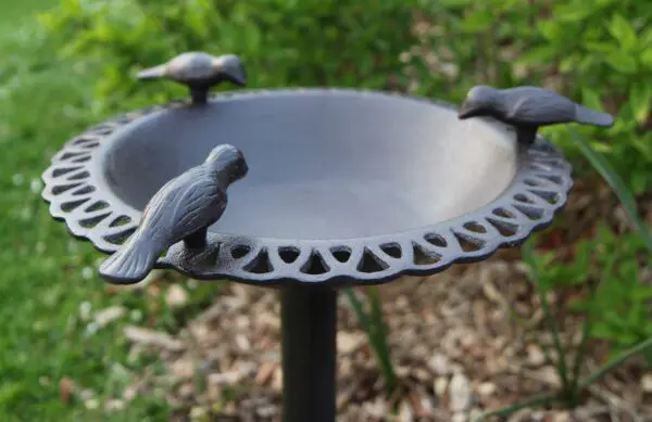 Vogelschaal, vogelbad met 3 vogels op voet, gietijzer VB242 - Afbeelding 5