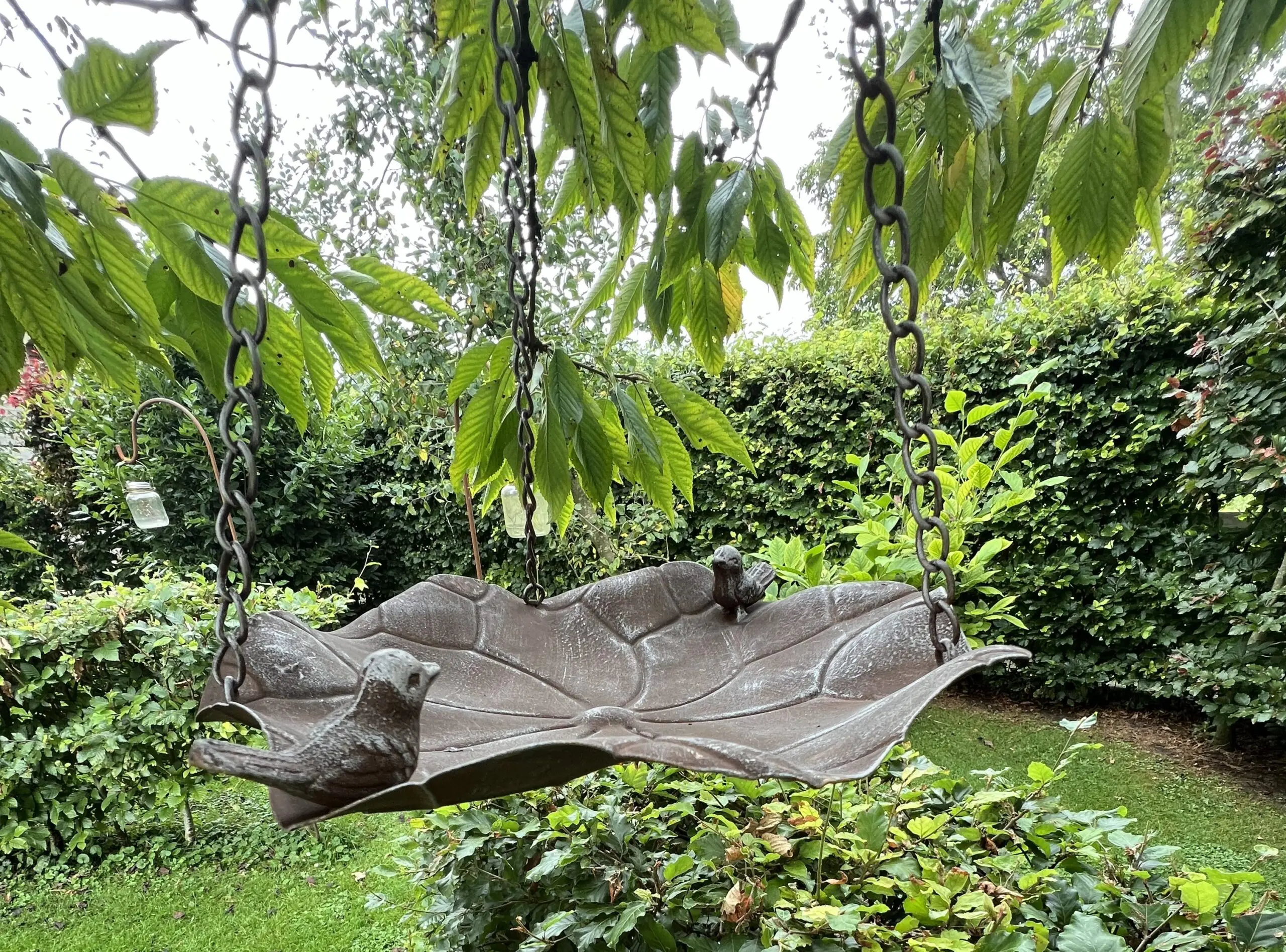 Vogelschaal, vogelbad blad met vogels, hangend VB121