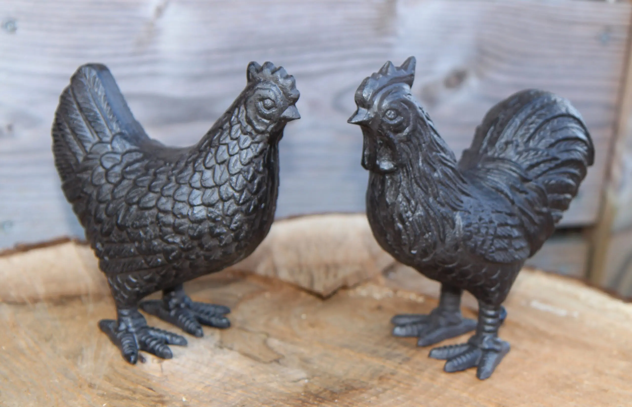 Dierenbeelden kip en haan set, gietijzer KGS278 - Afbeelding 2