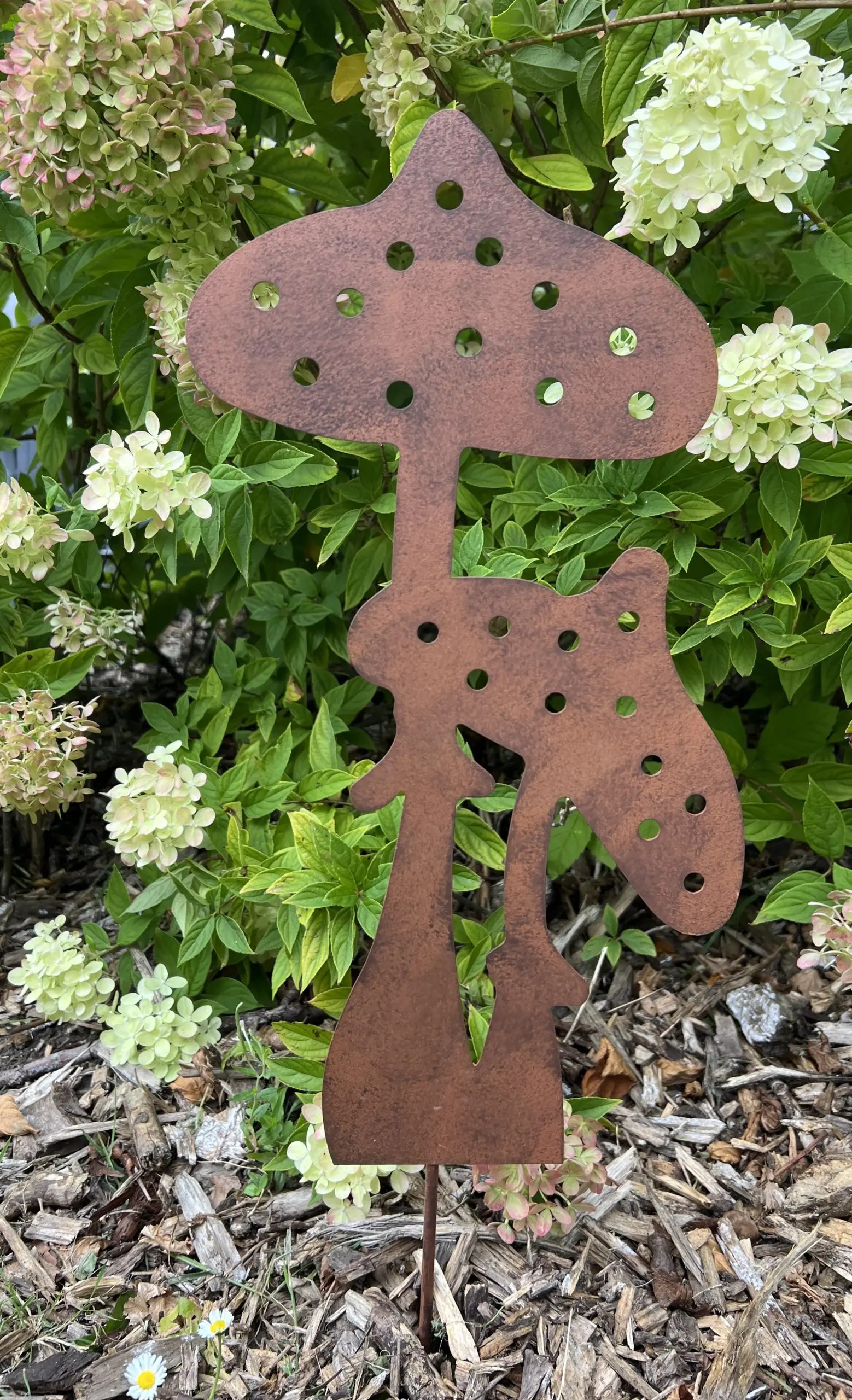 Tuinsteker paddenstoel, duo, roestkleurig metaal SP248