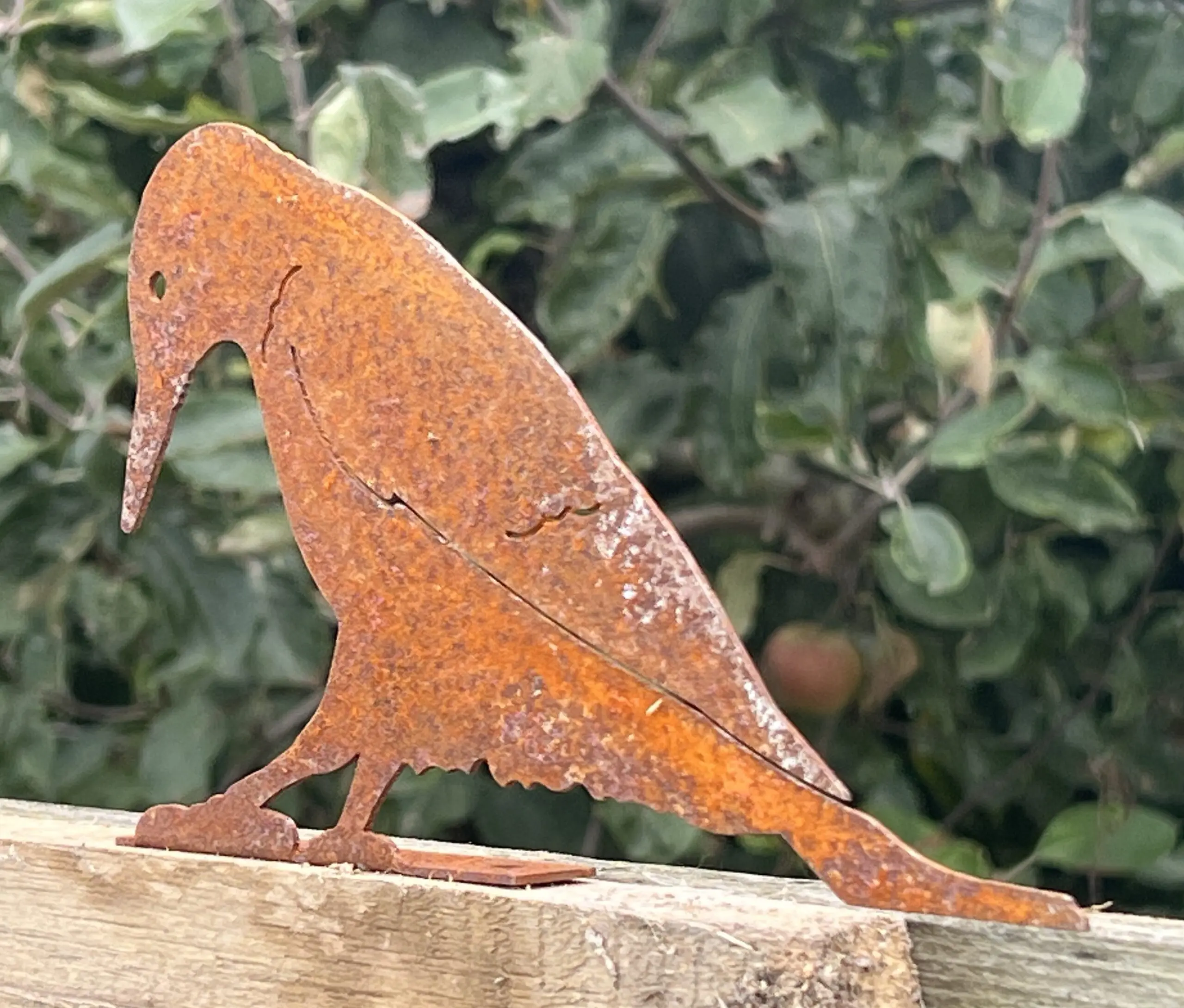 Silhouet specht schroefbaar op schutting, roestig metaal MV124 - Afbeelding 7