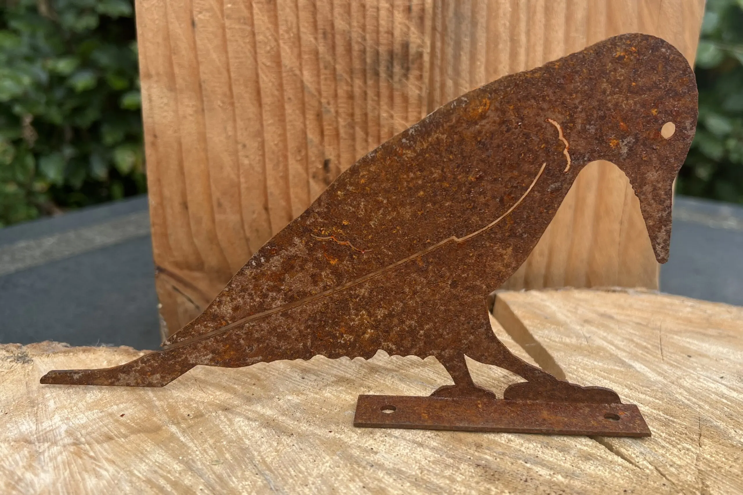 Silhouet specht schroefbaar op schutting, roestig metaal MV124 - Afbeelding 4