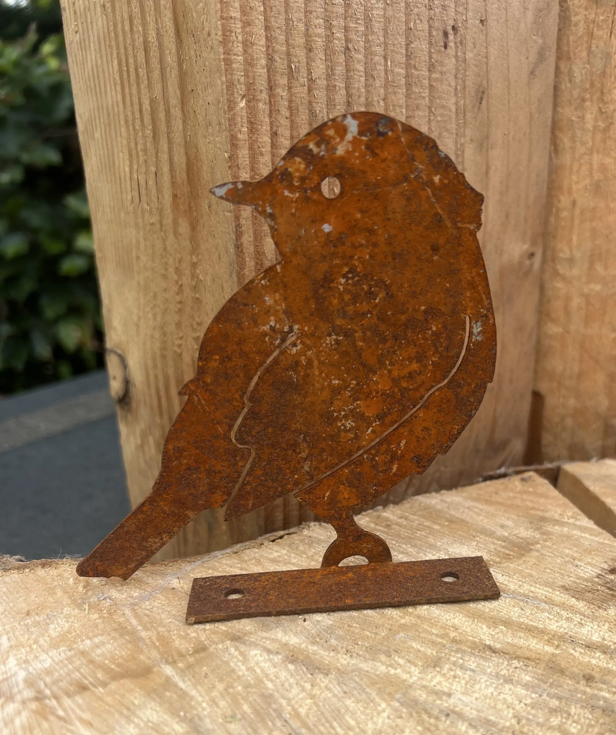 Silhouet vogel schroefbaar op schutting, roestig metaal MV148 - Afbeelding 3