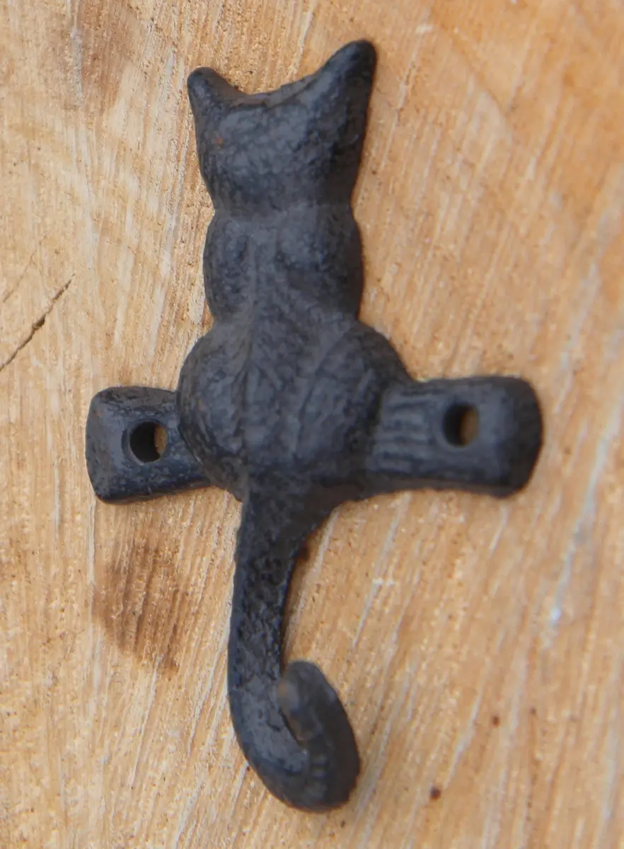 Kapstokhaak poes met staart als haak, gietijzer KH1125 - Afbeelding 2