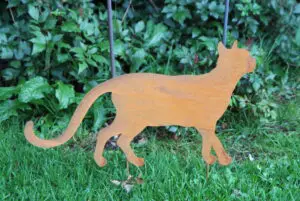 Tuinsteker poes, kat, roestkleurig metaal SK127