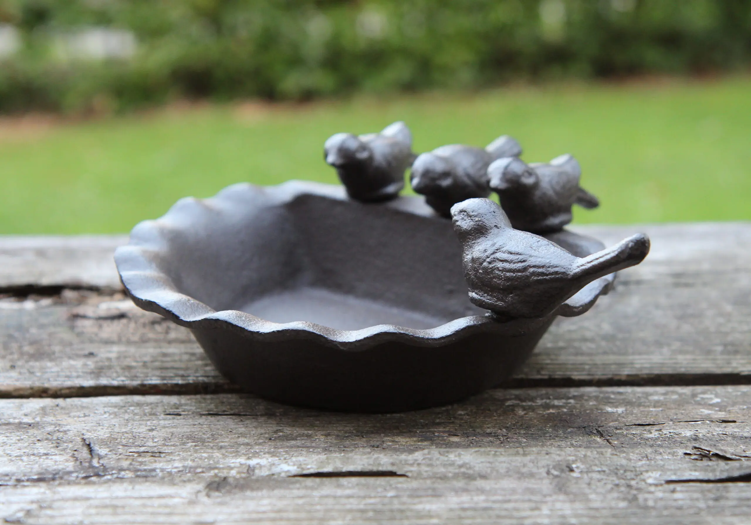 Vogelschaal, vogelbad met 4 vogeltjes, gietijzer VB157 - Afbeelding 2