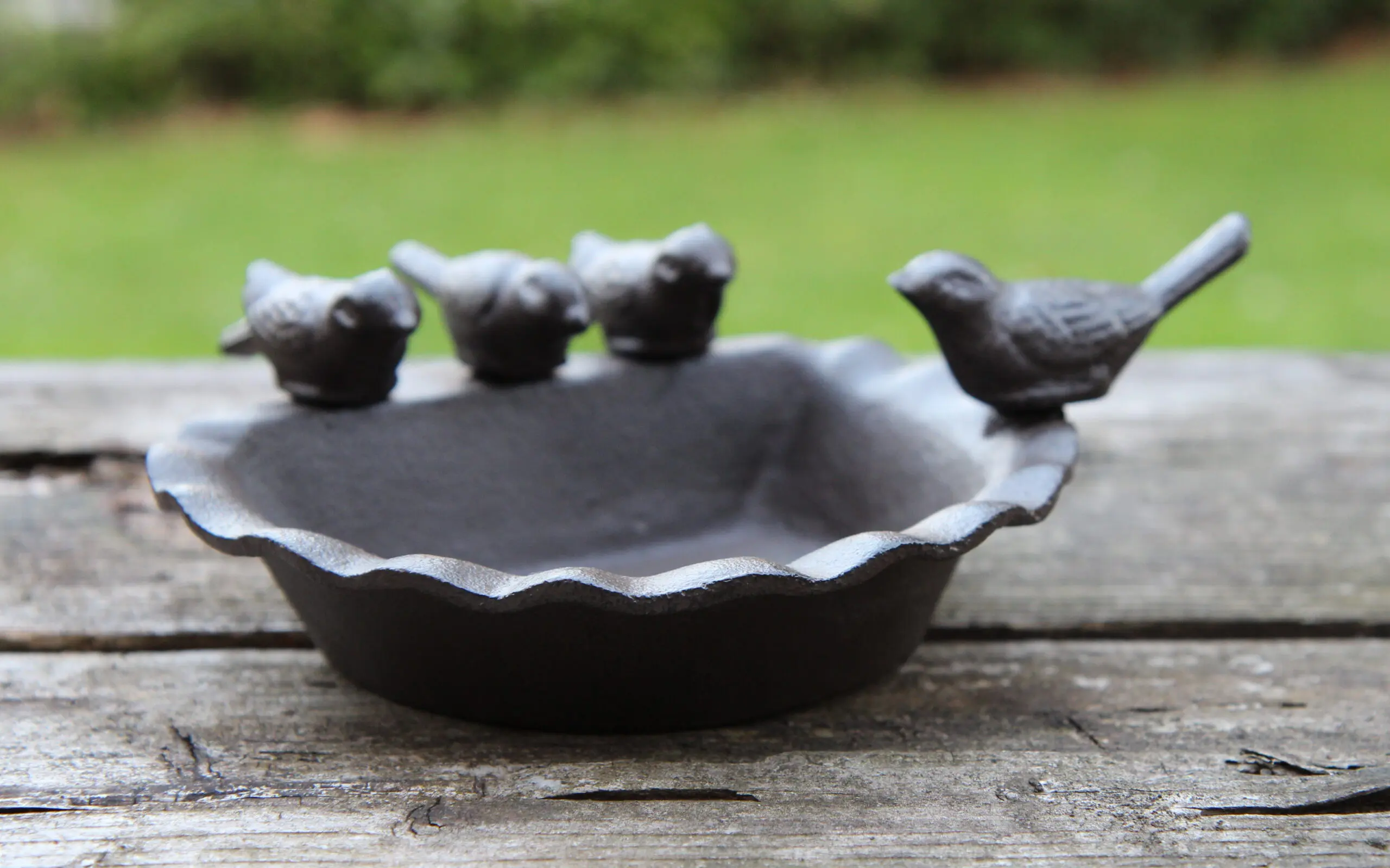 Vogelschaal, vogelbad met 4 vogeltjes, gietijzer VB157