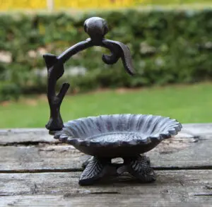 Vogelschaal bloem met vogel op tak, gietijzer VB164