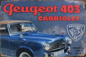 Tekstbord: Peugeot 403 Cabriolet, Blauw