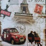 Tekstbord: “Lelijke Eend”, Citroën 2CV  in Parijs, Metaal
