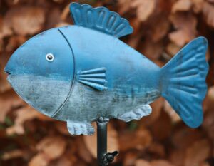 Regenmeter vis, blauw/ grijs, metaal                        RM130A