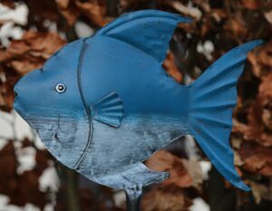 Regenmeter vis, blauw/ grijs, metaal                     RM130B