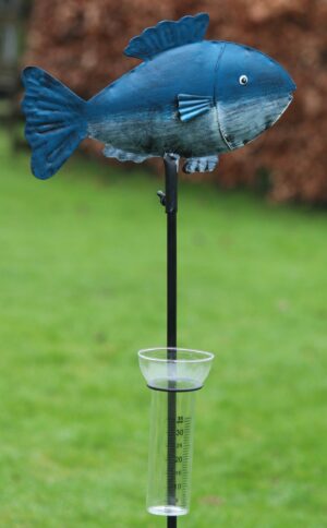 Regenmeter vis, blauw/ grijs, metaal                        RM130A