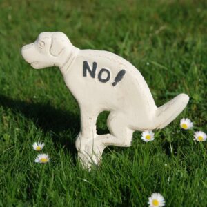 Hondenbordje: NO, Hier Niet Poepen, Gietijzer, Groot, Wit HB14