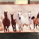 Decoratiebord Paarden met veulens, Metaal, groot