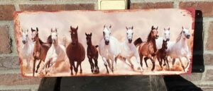Decoratiebord Paarden met veulens, Metaal, groot