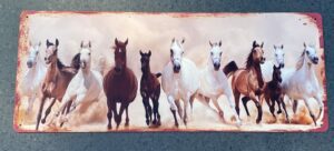 Decoratiebord Paarden met veulens, Metaal, groot DBP440