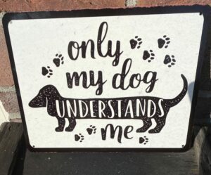 Tekstbord: “only my dog understands me” metaal