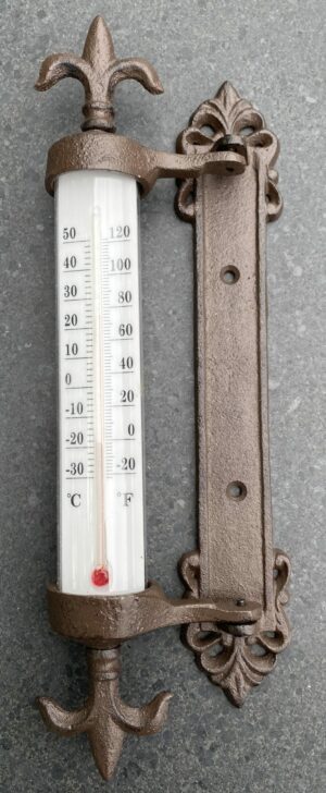 Kozijnthermometer Franse Lelie, Raamthermometer, Thermometer voor Kozijn, Gietijzer