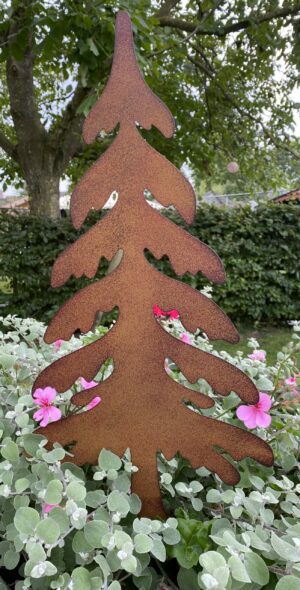 Tuinsteker Kerstboom, Spar, roestigkleurig metaal, Groot