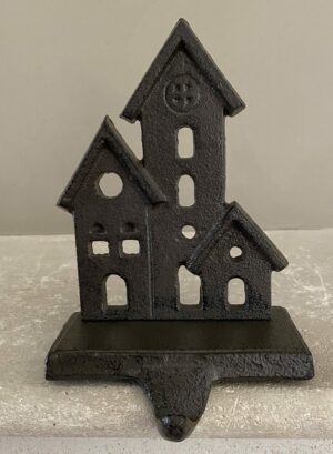 Stocking hanger kerk en huisjes met sierhaak, gietijzer                                      XM151