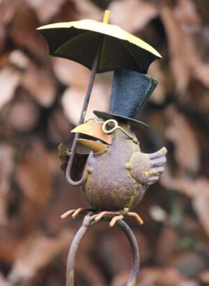 Regenmeter Vogel, Raaf met paraplu, hoed en bril RM164