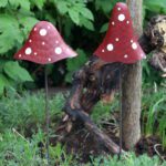 Tuinsteker paddenstoel, metaal, set van 2, rood/wit