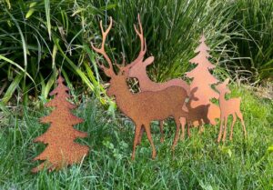 Tuinstekers Hert en Kerstboom, set van 5 stuks, Roestkleurig TSS01