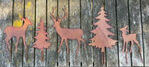 Tuinstekers Hert en Kerstboom, set van 5 stuks, Roestkleurig TSS01