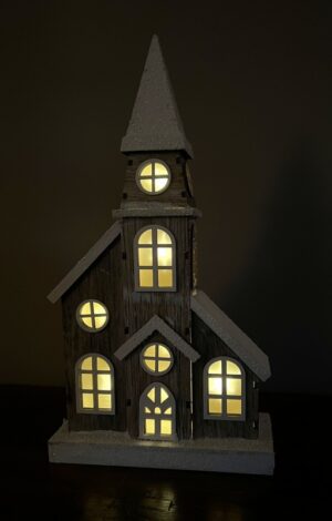 Kersthuis, Kerk met 7 lampjes ledverlichting, Groot HM690