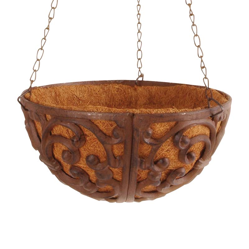 Discriminerend piek Woud Hanging basket 25 cm. met kokos en ophanghaak, Gietijzer | Robanjer  Tuindecoratie