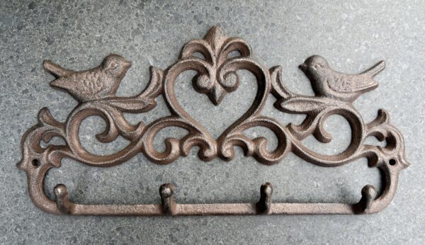Kapstokhaak hart met vogels, 4 haken, gietijzer KH1217 - Afbeelding 4