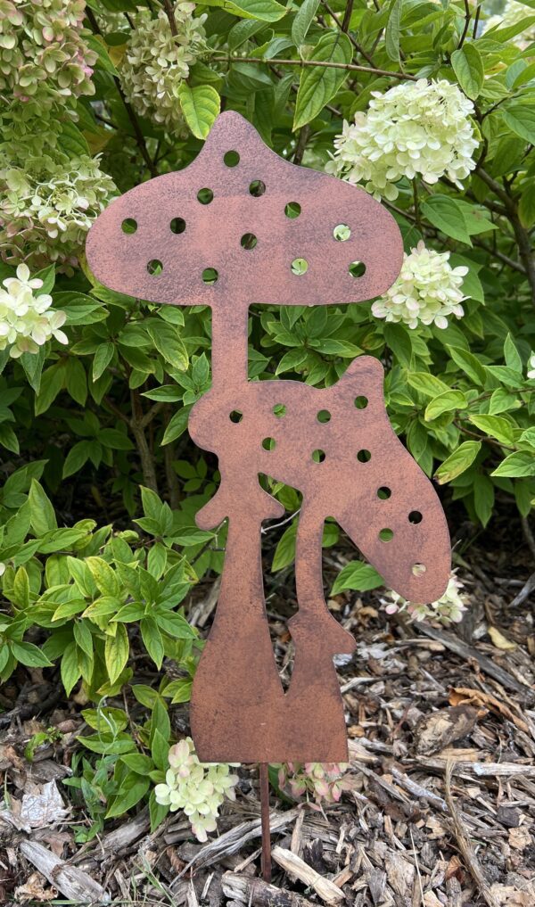 Tuinsteker paddenstoelen, roestkleurig metaal, L  SP248 - Afbeelding 2