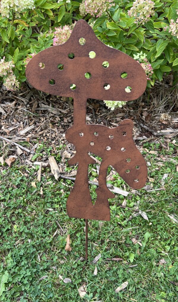 Tuinsteker paddenstoelen, roestkleurig metaal, L  SP248 - Afbeelding 3