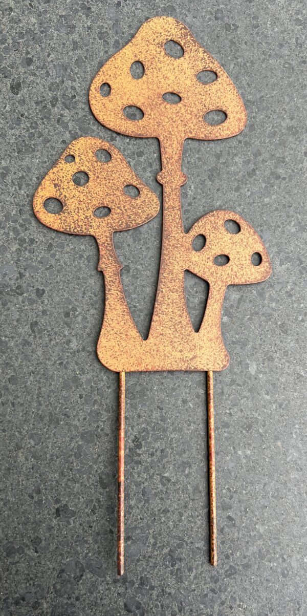 Tuinsteker paddenstoelen, trio, roestig metaal, SP278 - Afbeelding 3